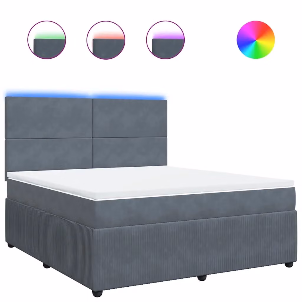 Letto Ibrido vidaXL in Velluto Grigio e Bianco con Illuminazione Sotto il Letto e Porta USB L/P: 180 x 200 cm – 2