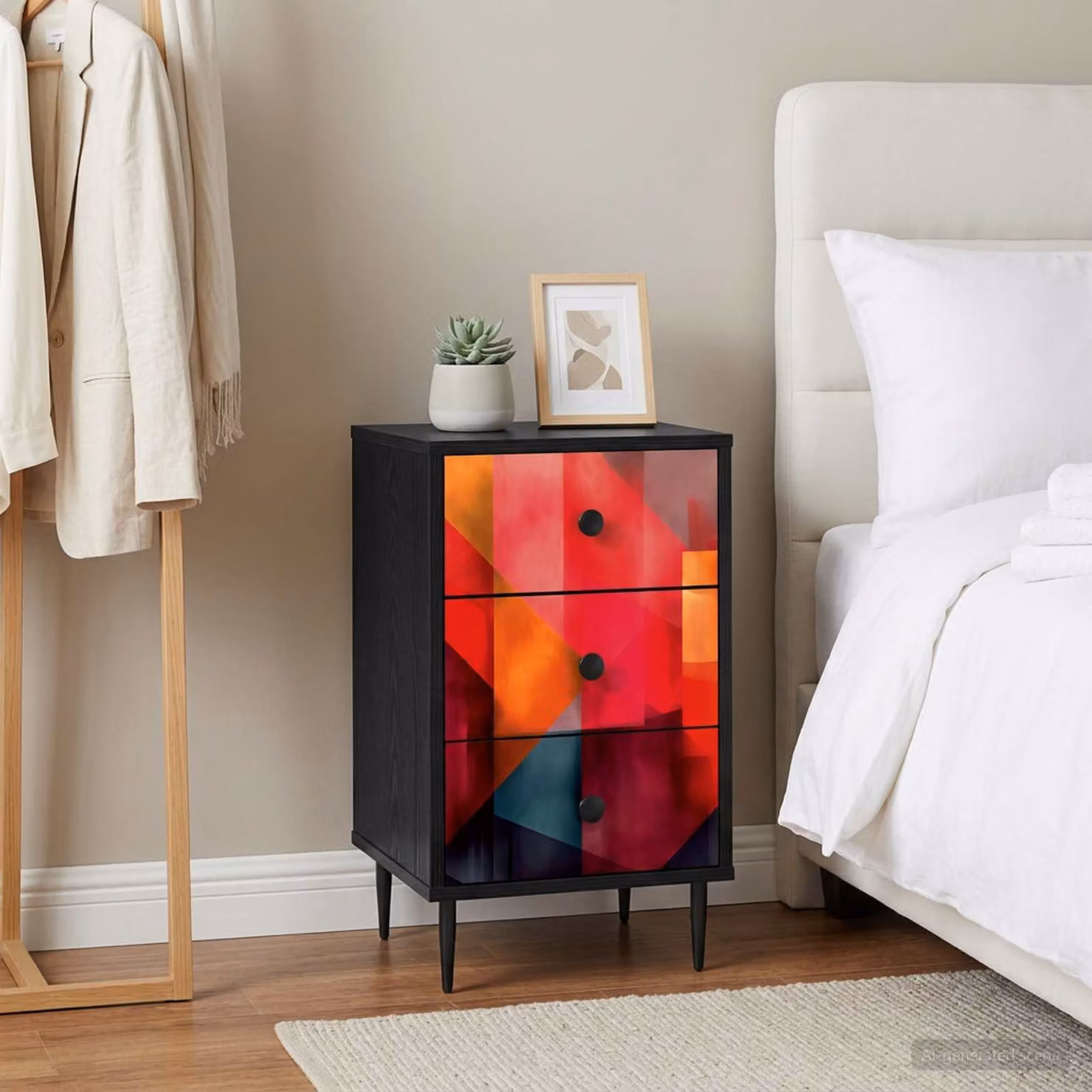 Set di 2 Armadi da Notte vidaXL HEESCH Moderni in Rovere Nero e Multicolore L/P/H: 36 x 33 x 61 cm
