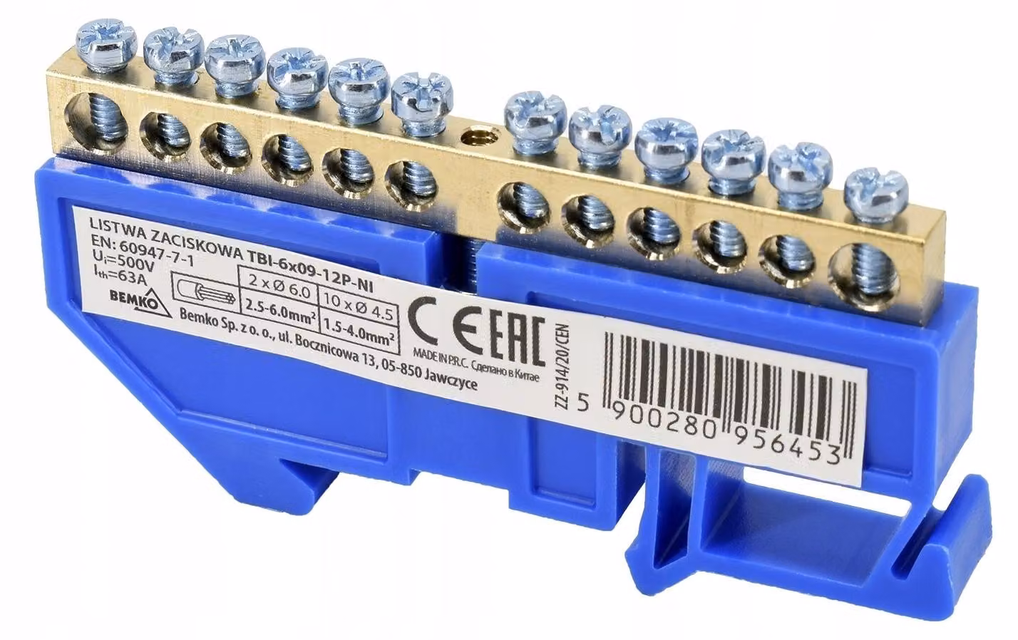 Morsetto per guida 6x9 a 12 vie blu Bemko