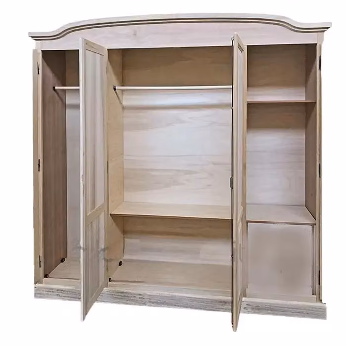 Armadio a 4 ante con cappello sagomato in legno grezzo Mobili 2G L: 205 cm, P: 56 cm, H: 197 cm