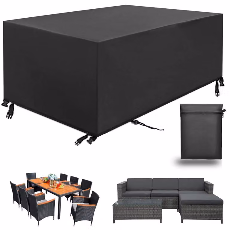 Telo protettivo impermeabile per mobili da giardino, tessuto Oxford 420D, colore nero, dimensioni 270x180x89 cm