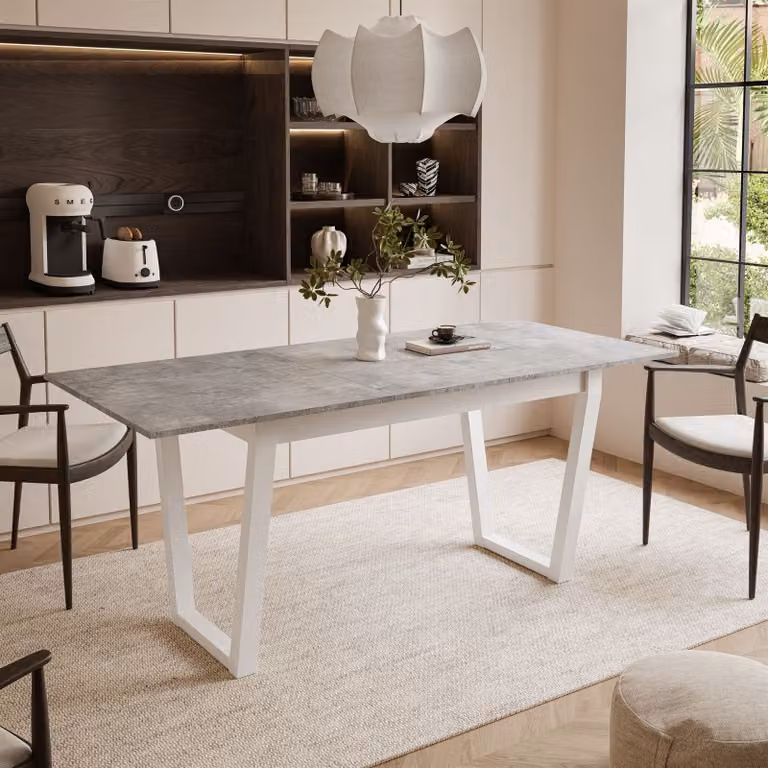 ARTON II tavolo allungabile 140 cm Bellato Grigio, metallo bianco gambe a V