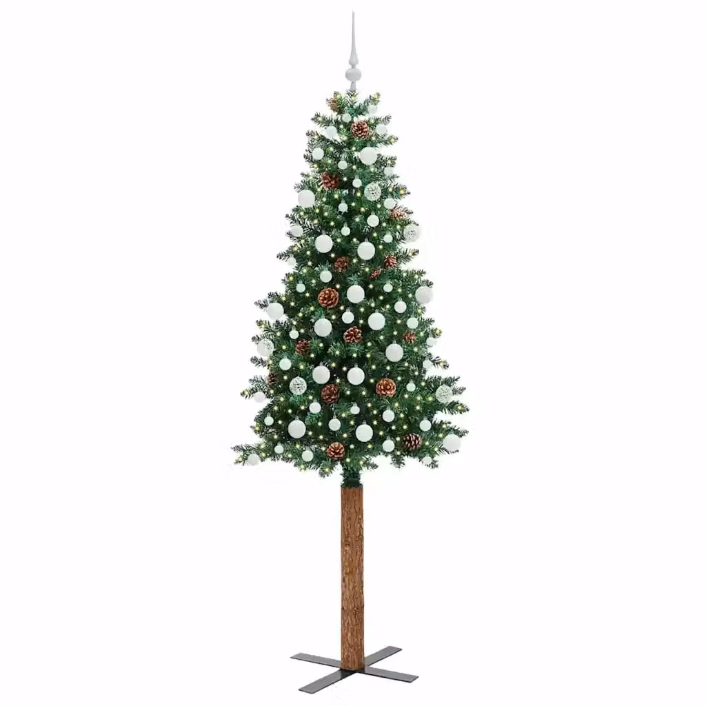 Albero di Natale verde vidaXL con 300 LED luce bianca calda e supporto in legno, Altezza: 210 cm – 2