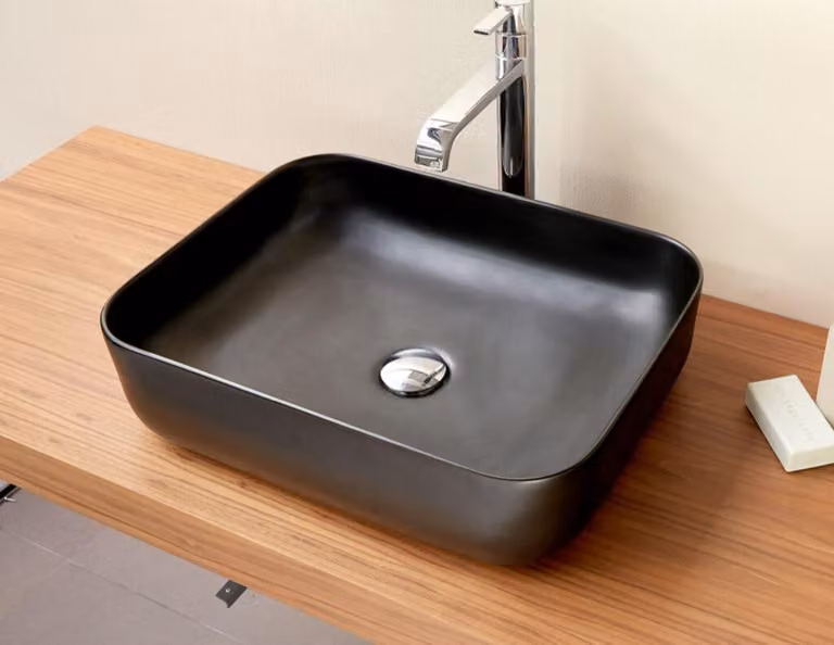 Lavabo rettangolare da appoggio CATANIA in Vetroceramica nera