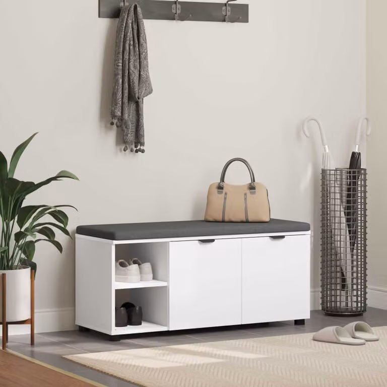 vidaXL Panca per ingresso con scarpiera e cuscino Bianco L/P/H: 100 x 38 x 46 cm