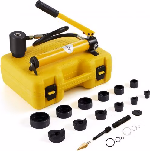 VEVOR Kit di Punzonatrice Idraulica in Acciaio Giallo con 6 Matrici da 10 Tonnellate e Tubo da 75 cm