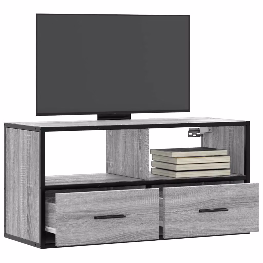 Mobile TV vidaXL in stile industriale in legno e metallo, Grigio Sonoma, L 80 cm x P 31 cm x H 39,5 cm