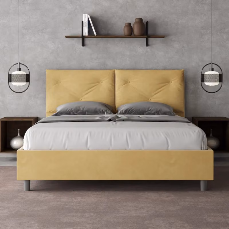Letto matrimoniale imbottito con contenitore Ityhome in microfibra giallo L/P/H: 160 x 200 x 110 cm – 2