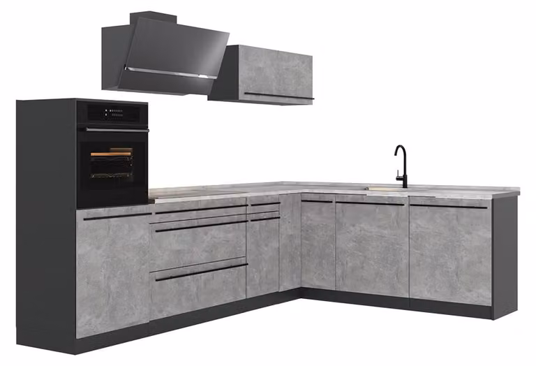 Cucina angolare completa Vicco R-Line Calcestruzzo/Antracite 287 x cm piano di lavoro Marmo, Model 67523