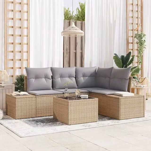 Set Divano da Giardino Beige e Grigio Chiaro polyrattan 3355719