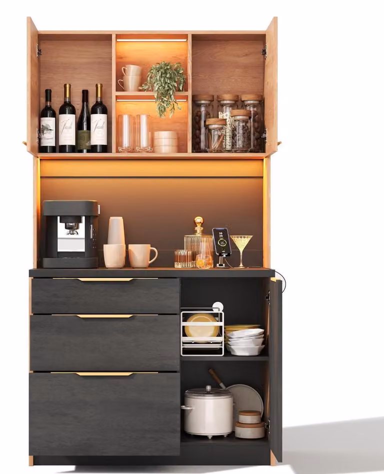 Armadio da cucina con illuminazione a LED, dimensioni 100x40x180 cm, colore nero