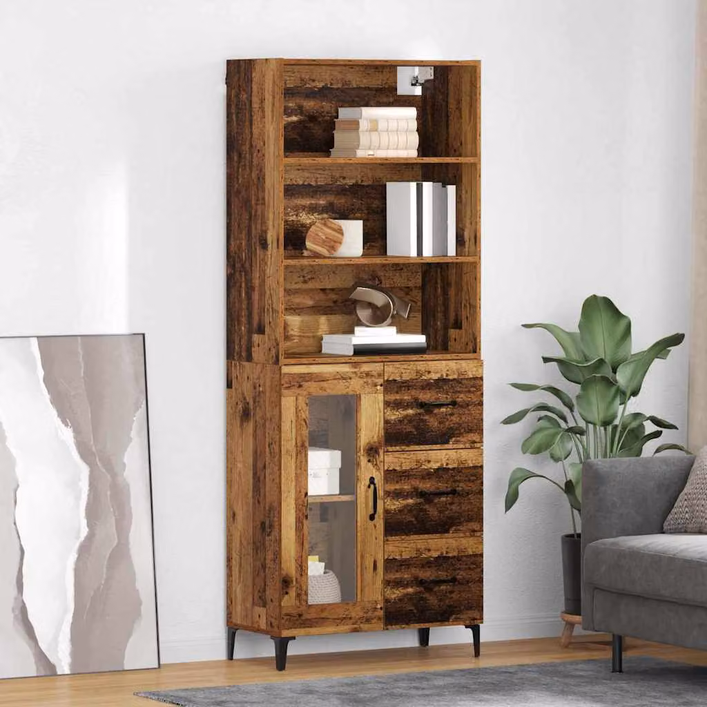 Credenza moderna vidaXL in legno ingegnerizzato e metallo, colore marrone, L: 69,5 cm, P: 34 cm, H: 180 cm