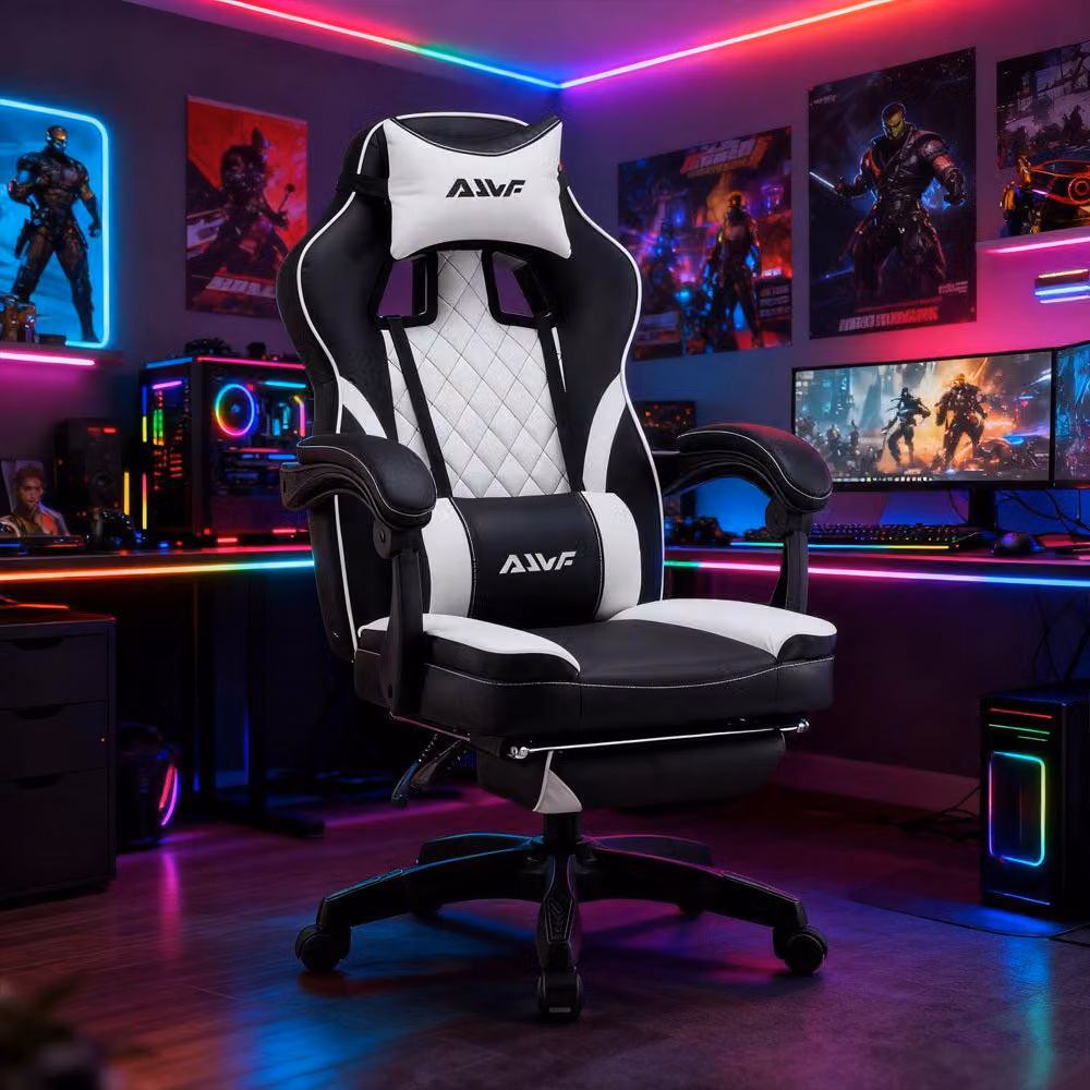 Sedia da gaming - Sedia ergonomica per videogiochi - Altezza regolabile e design bianco e nero