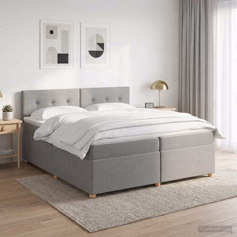 Letto box spring con materasso ibrido vidaXL Grigio Chiaro L: 200 cm, P: 200 cm, H: 88 cm