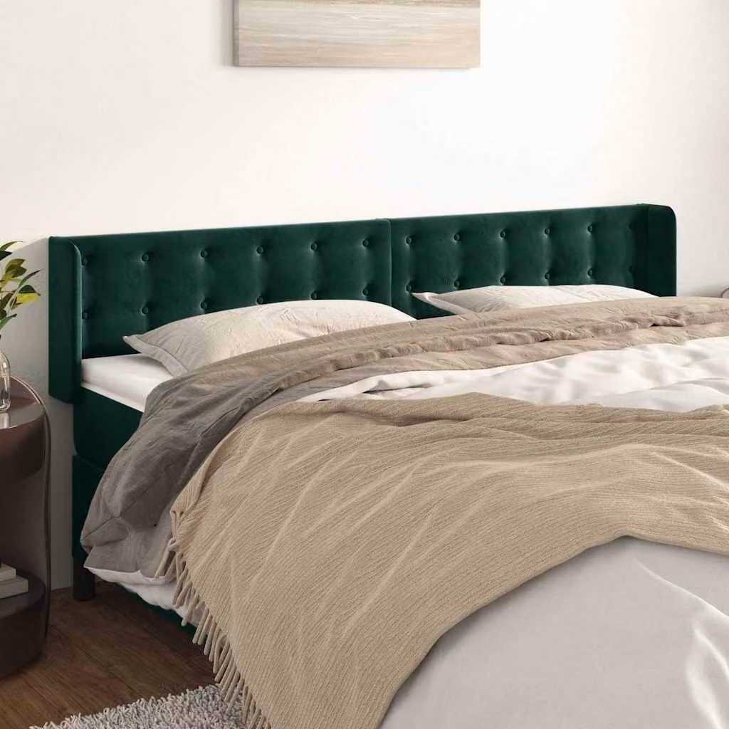 Testiera ad orecchio vidaXL in velluto verde scuro con struttura in legno L: 163 cm, P: 16 cm, H: 78/88 cm