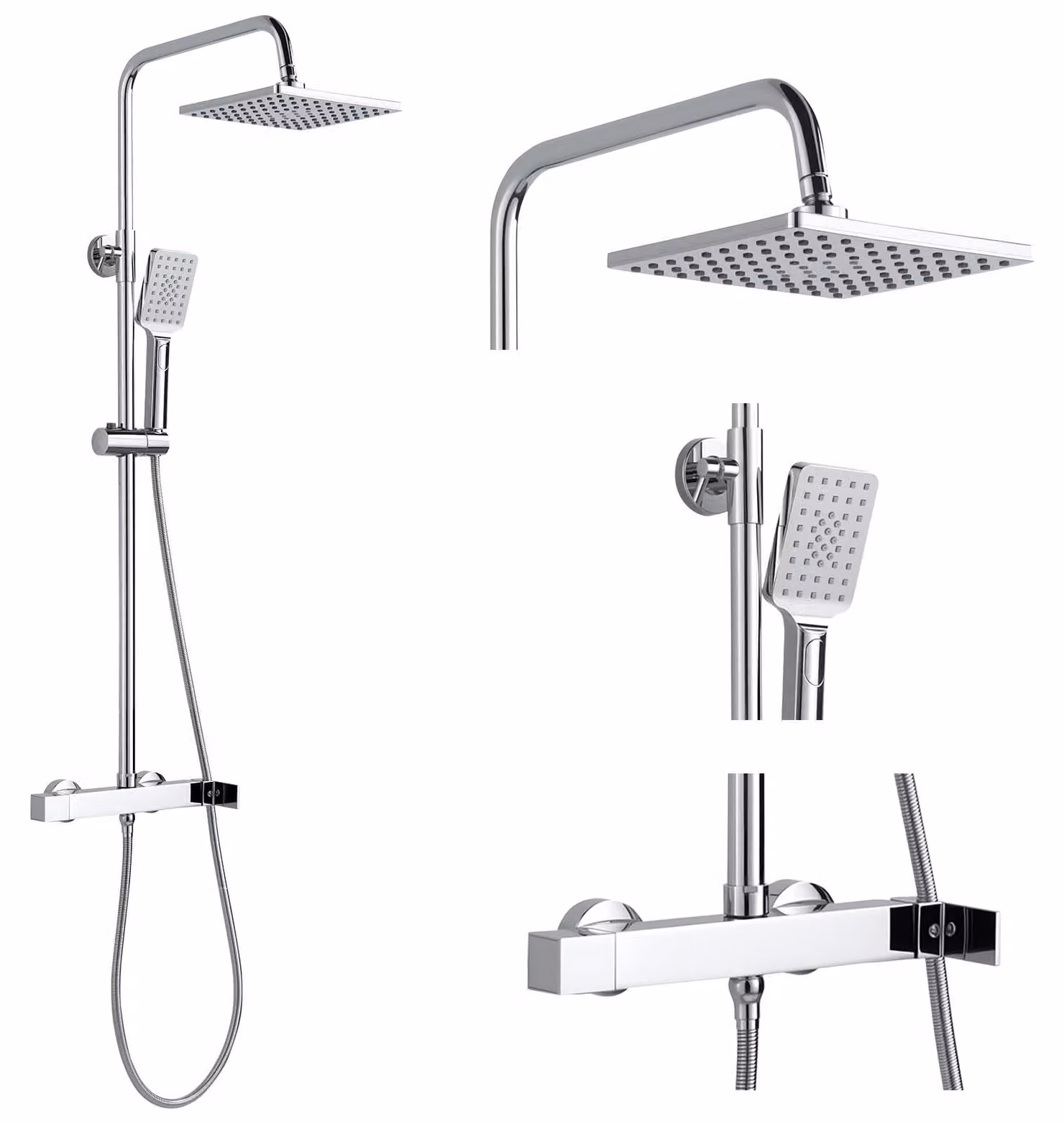 Sistema doccia da 21 cm, soffione a pioggia, 3 tipi di getto, altezza regolabile da 80 a 117 cm