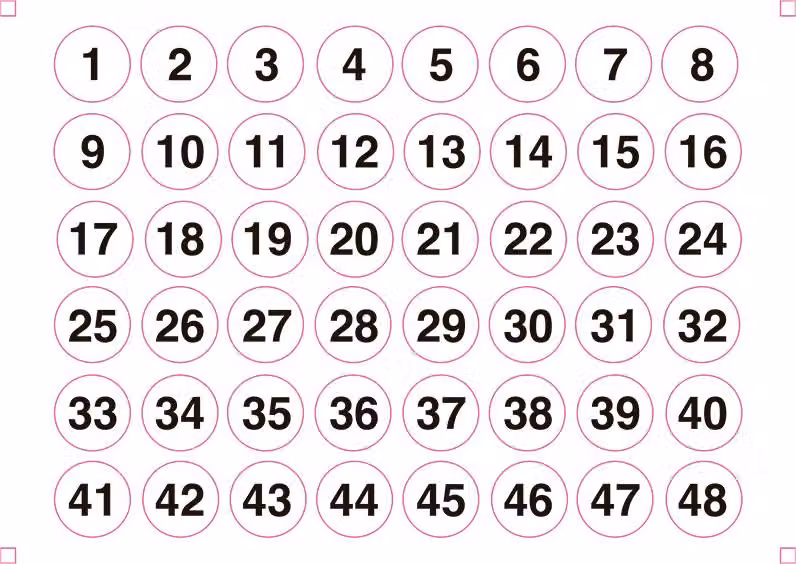 Set composto da 2 fogli identificativi autoadesivi in formato A5 con numeri circolari da 1 a 48 Edm