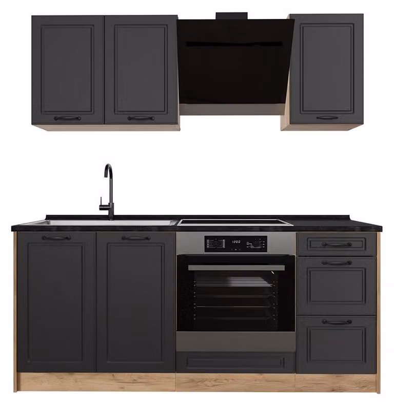 Cucina monoblocco Vicco R-Line Antracite country/Rovere dorato 180 cm piano di lavoro Antracite, Model 67802