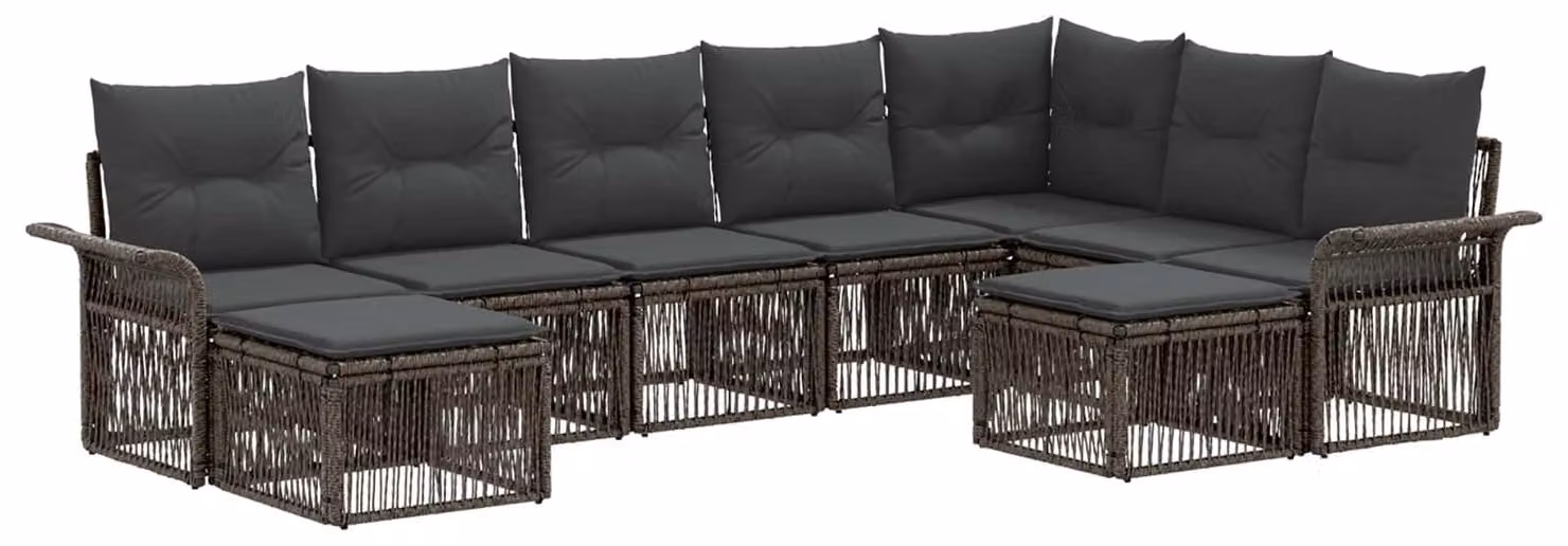 Set di divani da giardino, 9 pezzi, grigio e grigio scuro, in rattan sintetico