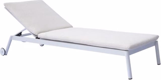 Lettino Porto Ceramica Vo Alluminio Bianco E Cuscino Idrorepellente Bianco Con Ruote Moia