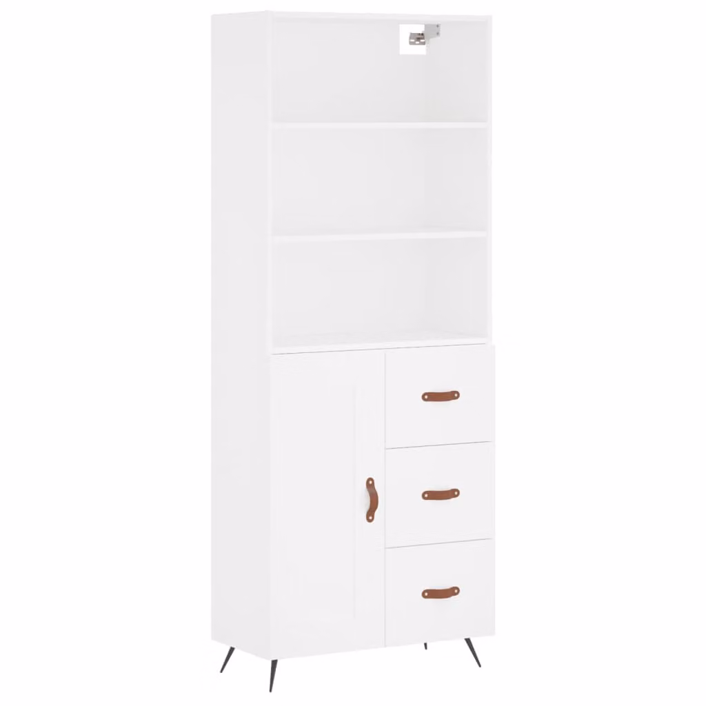 Credenza Bianca 69,5x34x180 cm in Legno Multistrato