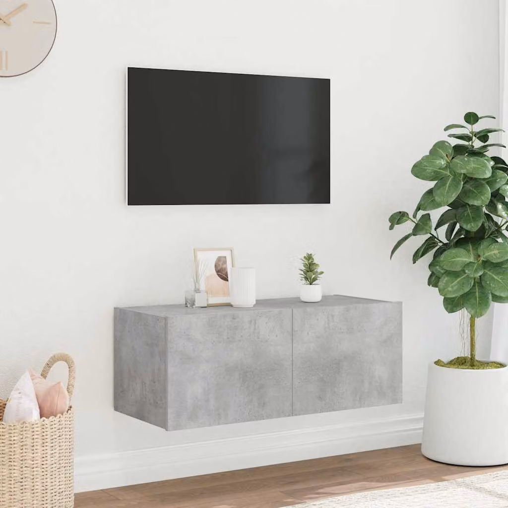 Mobile TV a parete vidaXL con luci LED integrate, Grigio, L 80 cm x P 35 cm x H 31 cm