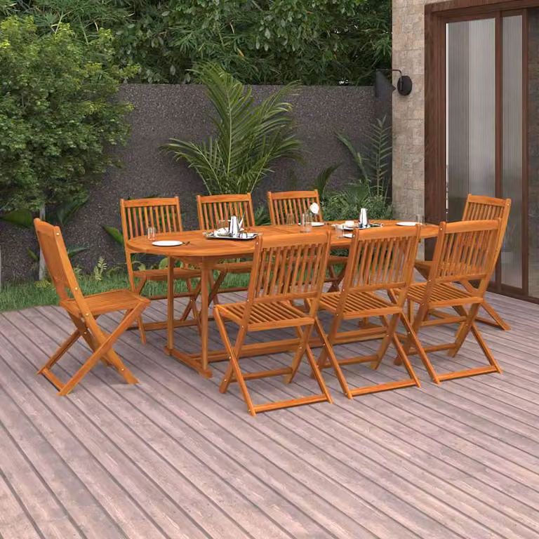 Set da pranzo da giardino vidaXL in legno di acacia massello marrone, 9 pezzi, L: 220 cm, P: 90 cm, H: 75 cm