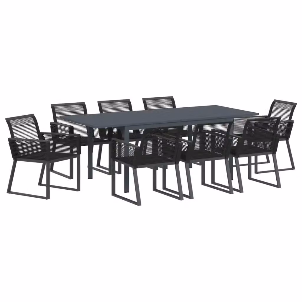 Set da pranzo per giardino e terrazzo vidaXL in polyrattan nero da 9 pezzi – 2