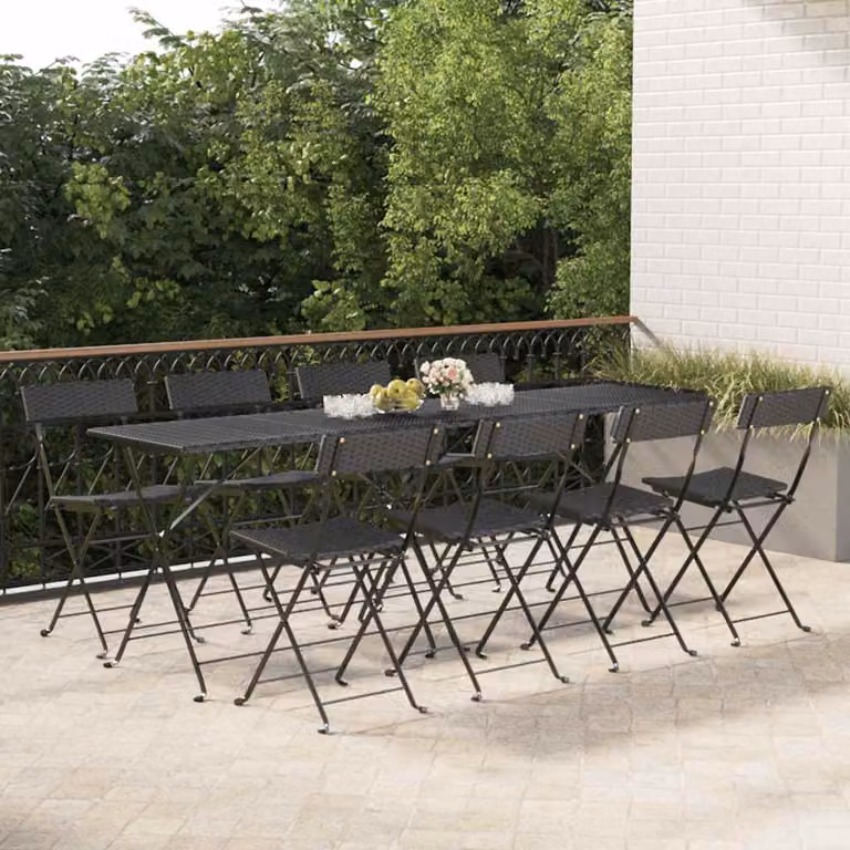 Set di 8 sedie pieghevoli vidaXL in polyrattan e acciaio nero per giardino e terrazzo