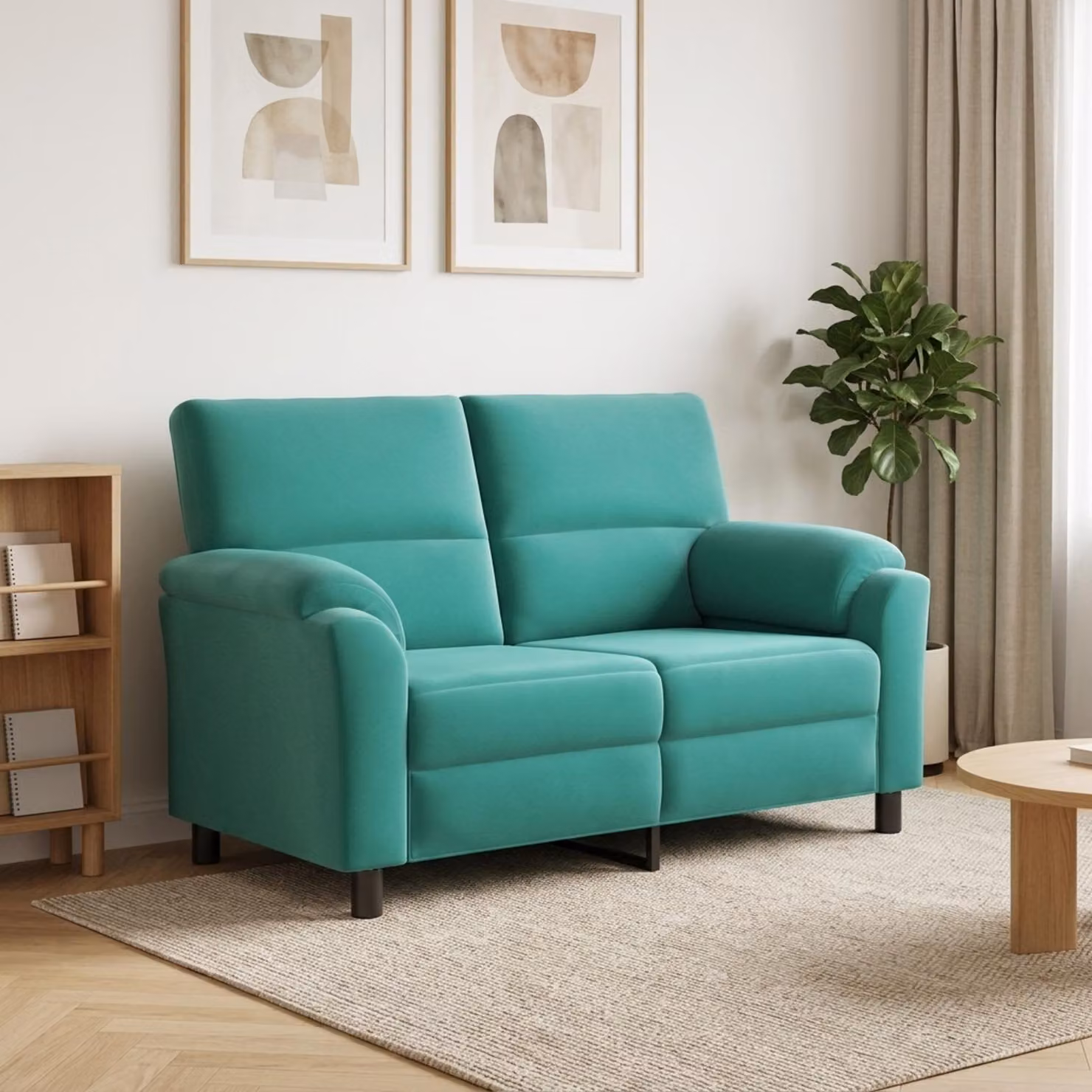 Divano moderno vidaXL in velluto turchese con struttura in metallo, L: 154 cm, P: 85 cm, H: 93 cm