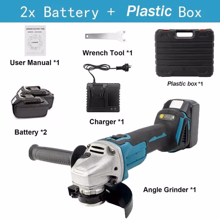 Smerigliatrice angolare – Smerigliatrice angolare elettrica senza spazzole – 125 mm – 18 V – 2 batterie – Velocità variabile – Mandrino da 14 mm – Corpo in plastica