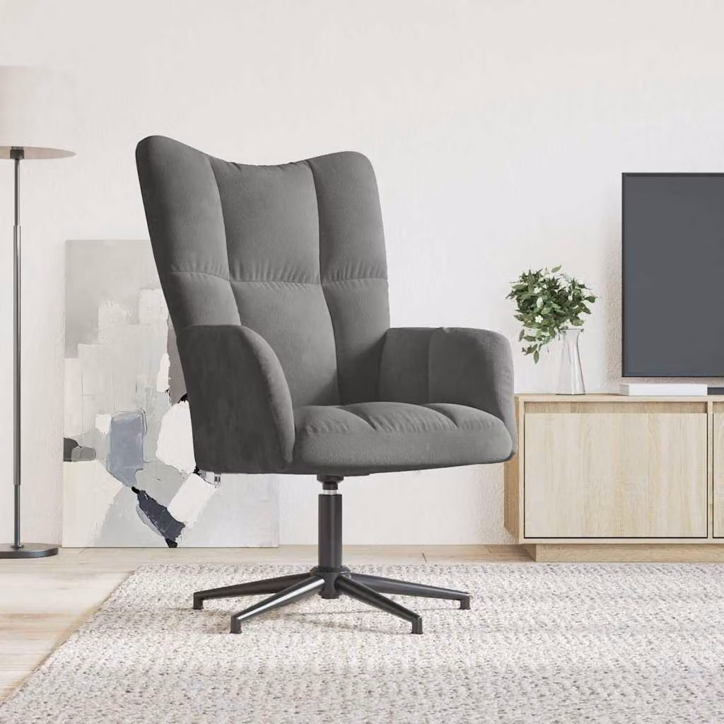 Sedia Relax vidaXL in Velluto Grigio con Braccioli e Struttura Girevole a 360 Gradi