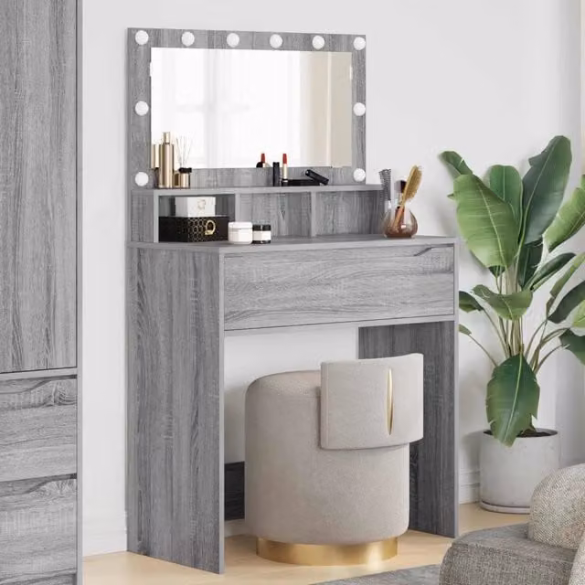 Tavolo da trucco moderno con LED vidaXL grigio L: 135,0 cm, P: 39,5 cm, H: 80,0 cm