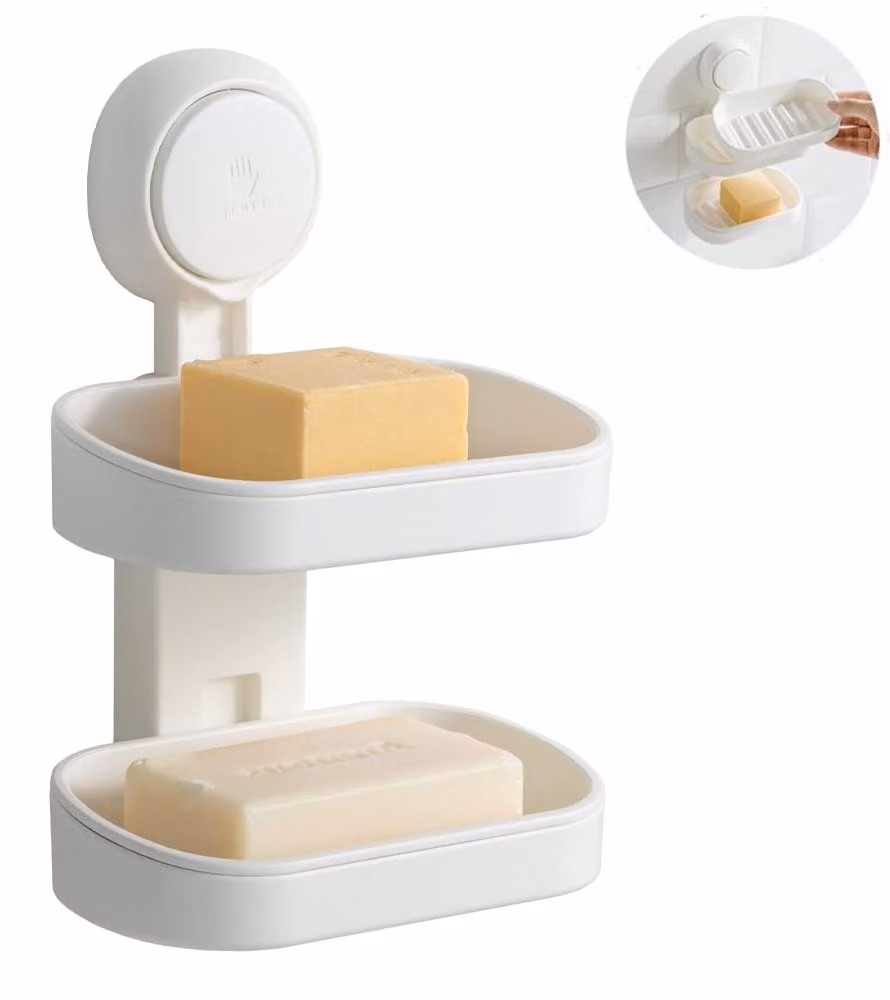 Porta sapone con ventosa - Porta sapone a due livelli - Da appendere - Con sistema di drenaggio - Rimovibile - Senza foratura - Adatto per doccia, bagno, cucina e lavandino