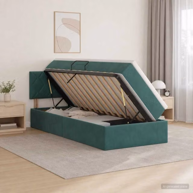 Letto con Contenitore Moderno vidaXL in Velluto Verde con Struttura in Legno e Metallo L/P: 90 x 200 cm – 1