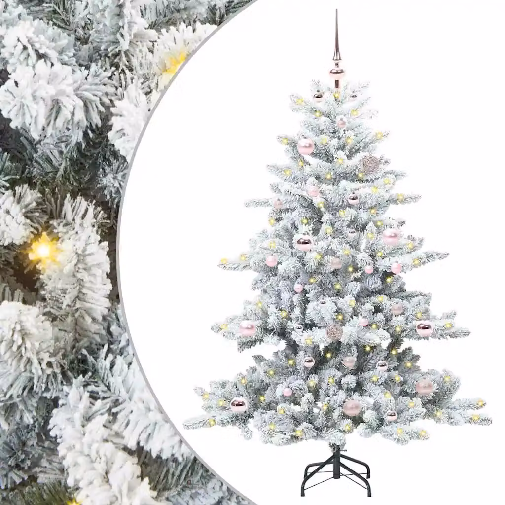 Albero di Natale Artificiale Moderno vidaXL Bianco con Luci LED Warm White e Rami Pieghevoli in PVC e Metallo, Altezza: 150 cm