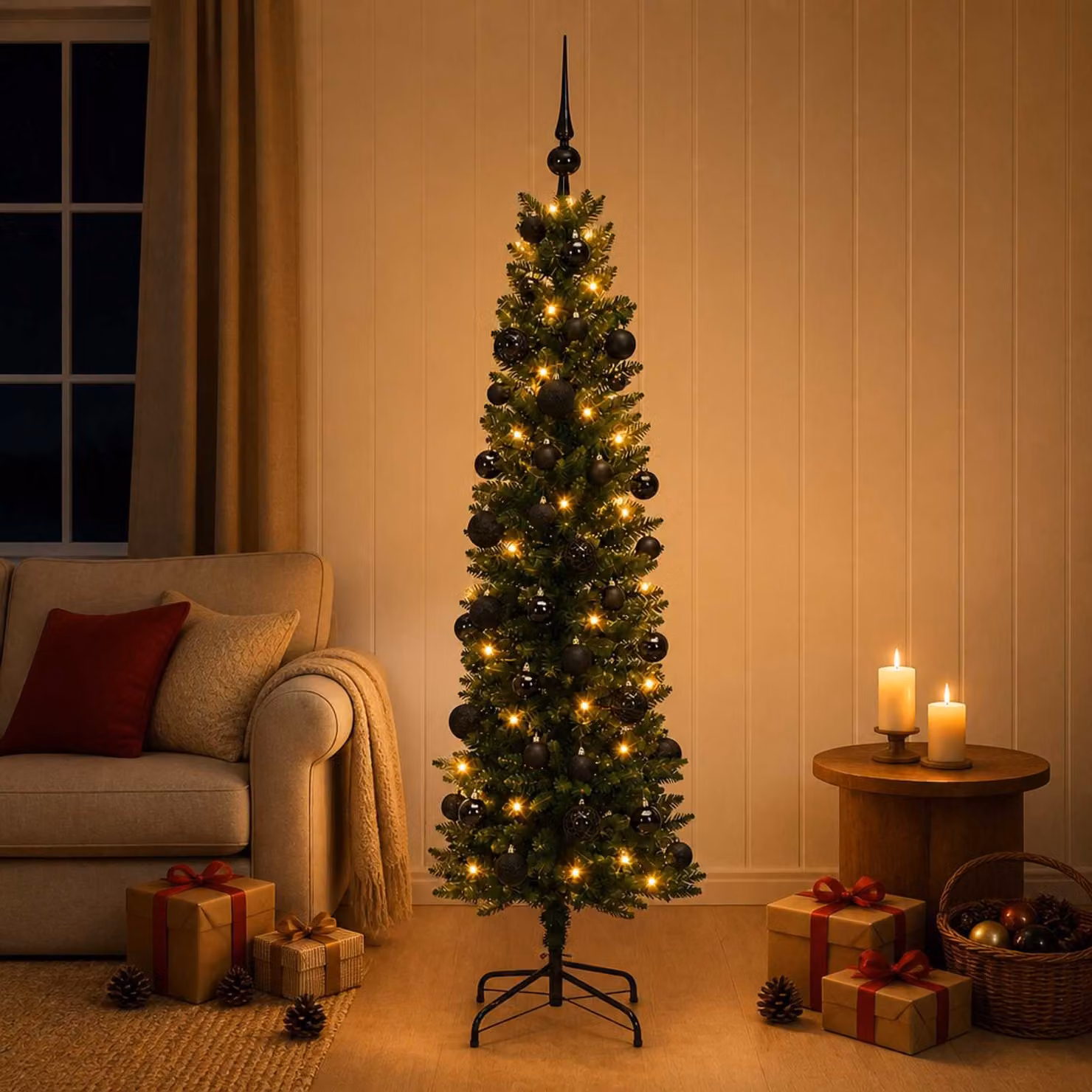 vidaXL Albero di Natale Artificiale Slim con Palline 120 cm 150 LED
