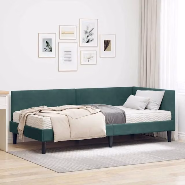 Letto Angolare con Materasso in Velluto Verde vidaXL L/P/H: 200 x 90 x 151 cm