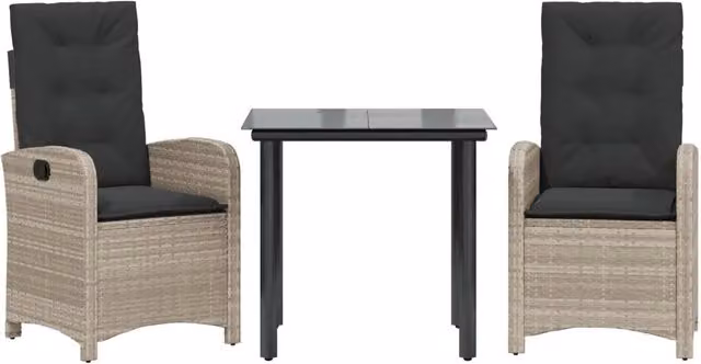 Set Pranzo da Giardino 3pz | Set Salotto da Giardino con Cuscini Grigio Chiaro Polyrattan