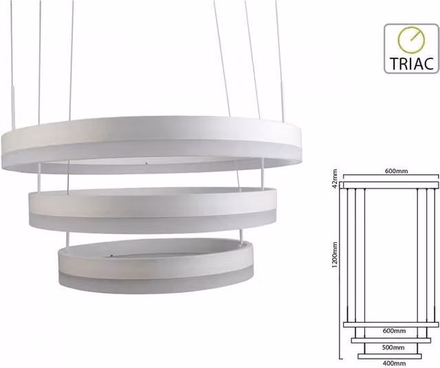 Lampada Led A Sospensione Rotonda Colore Bianco Tripli Anelli Diametro 600mm 500mm 400mm 3000K 80W Dimmerabile Triac Dimmer SKU-3989