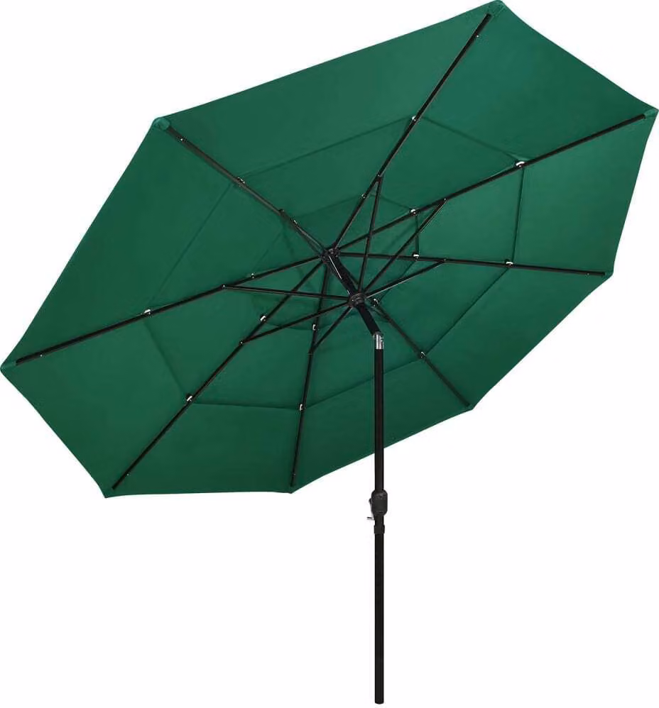 Ombrellone a 3 Livelli con Palo in Alluminio Verde 3,5 m