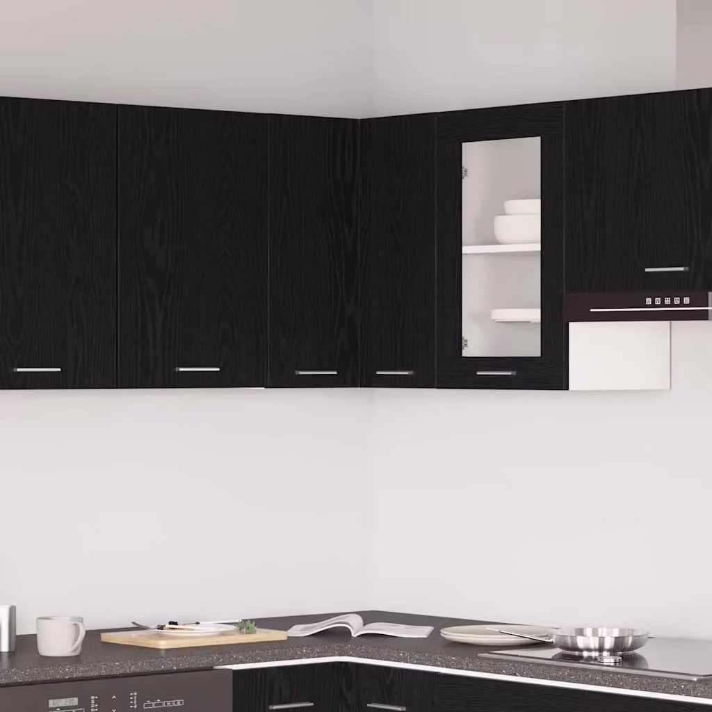Armadio pensile da cucina moderno vidaXL Lyon con ante in vetro, Rovere Nero, L/P/H: 57 x 57 x 60 cm