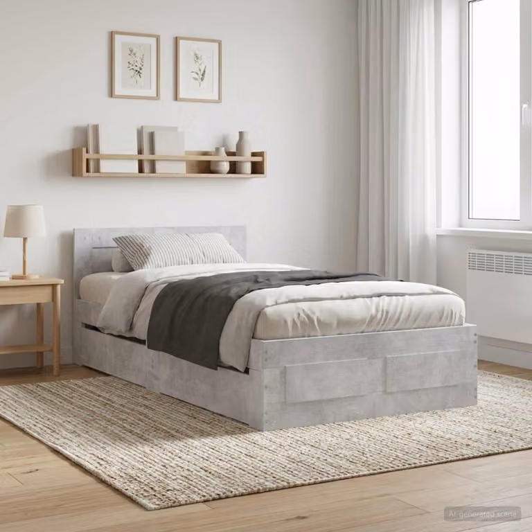 Set di 2 strutture letto vidaXL in legno ingegnerizzato MDF Grigio Cemento con cassetti per camera da letto moderna