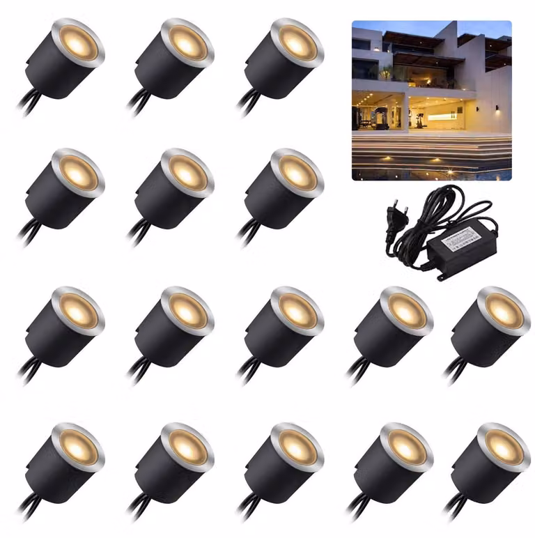 Set di faretti LED da incasso, grado di protezione IP67, 0,6 W, diametro 32 mm, luce bianco caldo