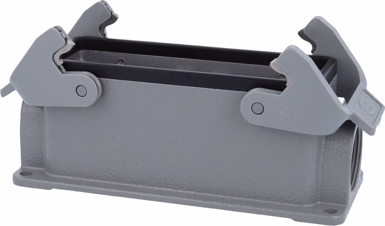 HARTING Han 24B per 2 inserti, alloggiamento base basso, 1xPG21 uscita cavo laterale, con 2 staffe trasversali, raccordo a vite