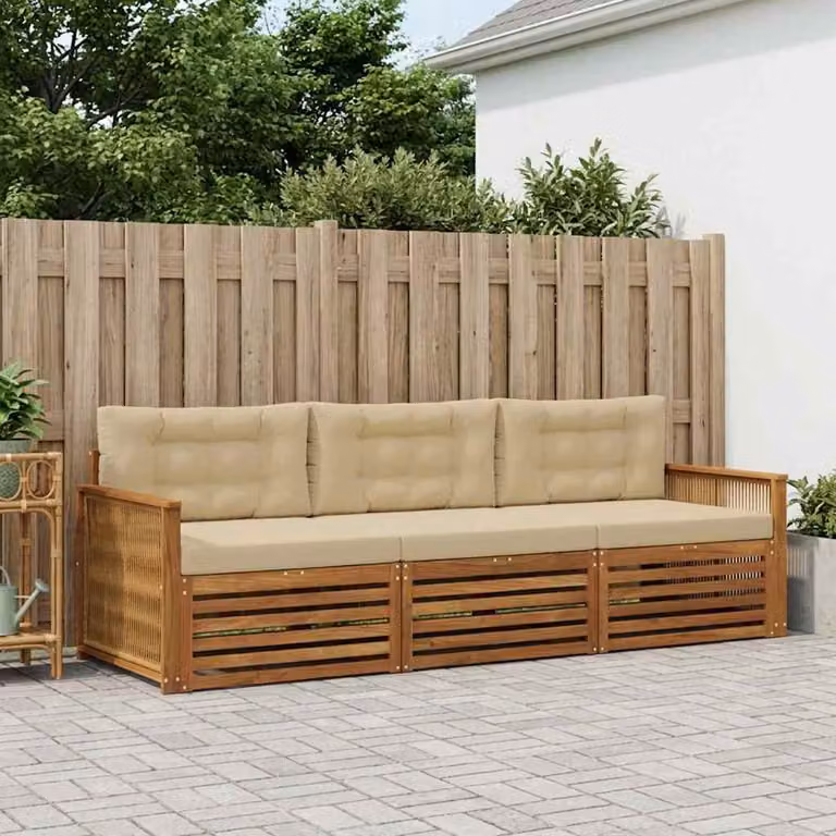 Set di divani da esterno vidaXL in legno di acacia con cuscini, beige e naturale