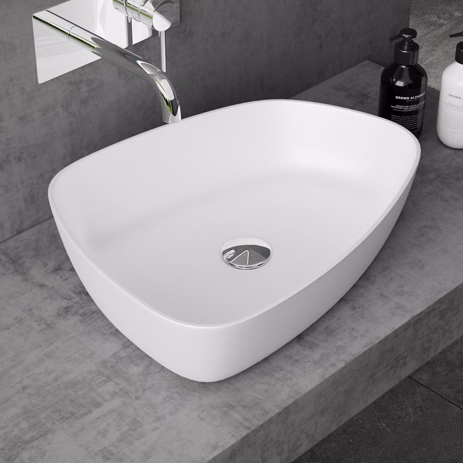 doporro Lavabo da Appoggio Bianco Opaco 51x38x12cm Lavandino Bagno Slim Design Moderno Lavello da Minerale Fuso Colossum806