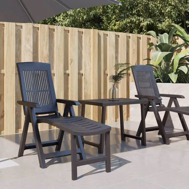 vidaXL Lettino Prendisole Antracite in Plastica con Poggiatesta Regolabile per Giardino e Terrazza