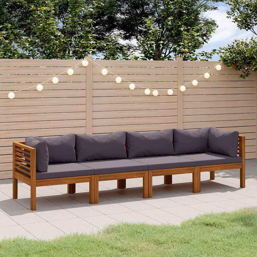 vidaXL Divano da Giardino ad L con Cuscini, Legno di Acacia Trattato, Grigio e Marrone