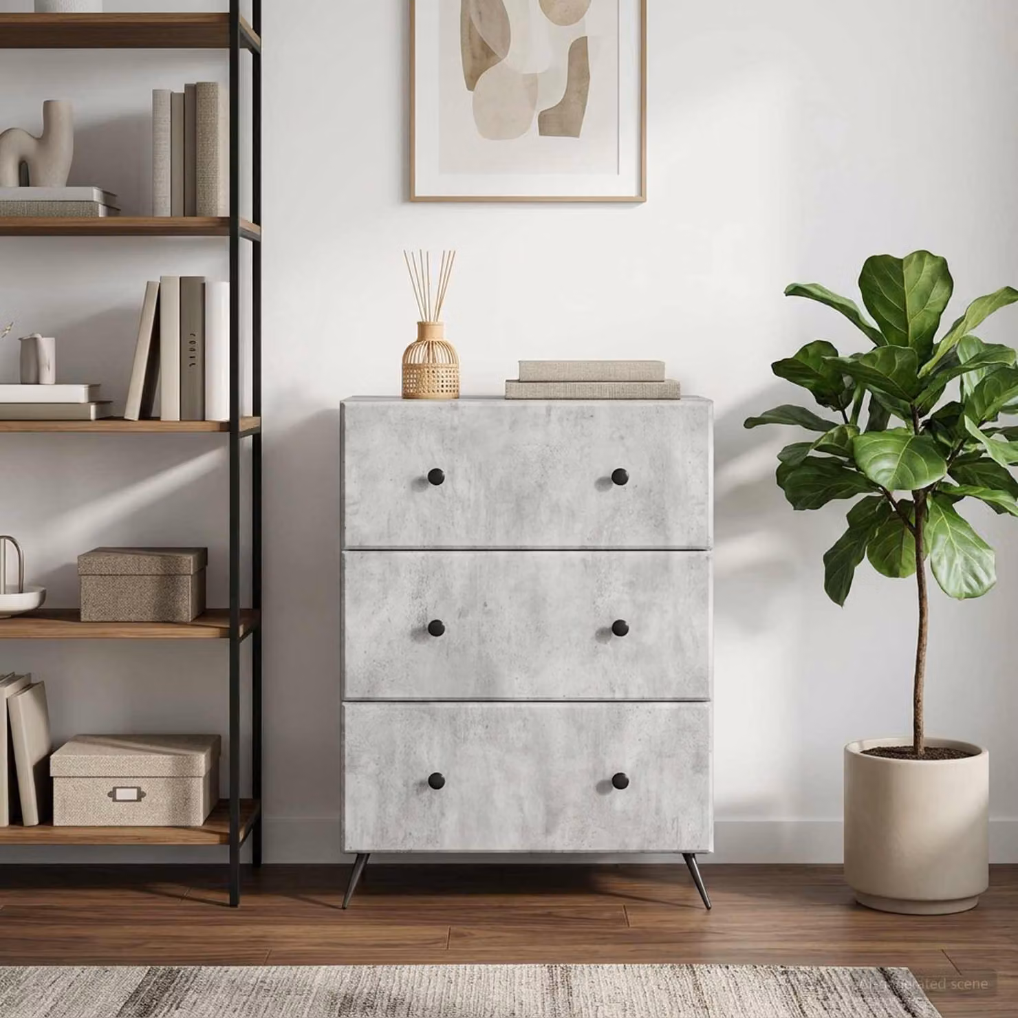 Mobile con cassetti e ante scorrevoli vidaXL in legno ingegnerizzato e metallo, grigio, L: 66 cm, P: 34,5 cm, H: 90 cm